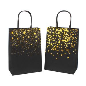 Sac à main imprimé noir Emballage cadeau Papier kraft Sac à provisions Motif bronzant Cadeaux Sacs de rangement