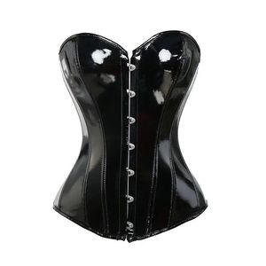 Black PVC Bustier brillant cuir Pu Steampunk Corset Corpsset Shaper Femmes Sexy Basque 240407