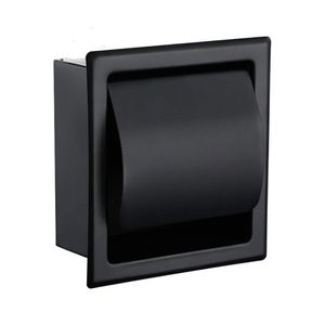 Porte-papier toilette / papier de soie encastré noir, construction entièrement en métal, boîte à rouleau de salle de bain à double paroi en acier inoxydable 304 210720