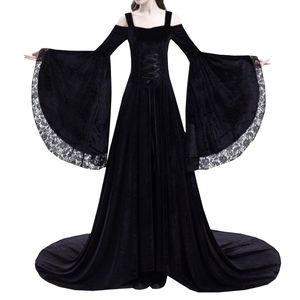 Vestidos casuales Negro Rojo Fuera del hombro Renacimiento Cuento de hadas Vestido de manga de encaje medieval Teatro Ropa de mujer