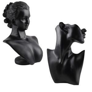 Mannequin féminin élégant en résine noire pour collier de mode pendentif buste présentoir de bijoux présentoir de magasin de bijoux 21111197T
