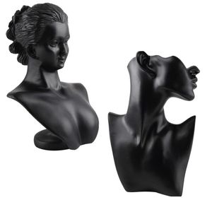 Black Resin Material Elegant Female Mannequin for Fashion Necklace Pendant Bust Jewelry Display Holder Jewelry Store Display 21111273t