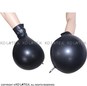 Gants en Latex gonflables Sexy noirs avec boucles de ceinture mitaines en caoutchouc grande taille XXL 00075852704