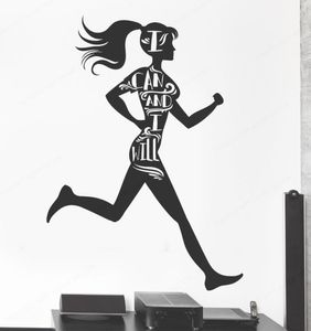 Décalcomanies en vinyle de fille de sport noir pour gymnase Mottes de motivation Runner Health Sticker Home Decoration Sport Sport pour Kid Room3258401
