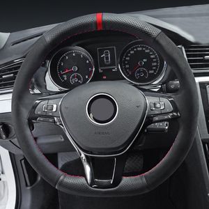 Black Suede Leather Steering Wheel Cover for VW Passat B8 Golf 7 GTI Golf R MK7 Polo GTI Scirocco