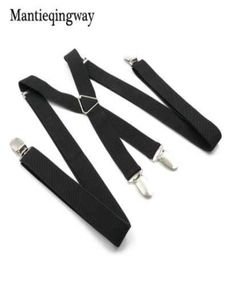 Tirantes negros para hombres 4 clips correa de color sólido correa de cinturón delgada ajustable correa1265759