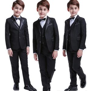 Trajes negros para niños pequeños, traje Formal de boda para niños, vestido de esmoquin, portador del anillo de fiesta, traje de caballero para niños de 3 a 12 años