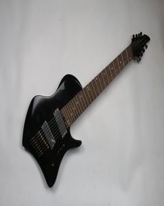 Black Inusual Shape Electric Guitar 8 cuerdas de caoba de caoba Woodwood Fretslanted tretsblack hardware24 trets4209102