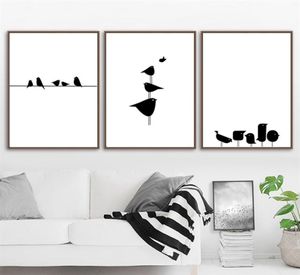 Toile d'art mural avec ligne d'oiseau noir et blanc, peinture abstraite minimaliste, affiche nordique pour la maison, salon, décoration 253i1995343