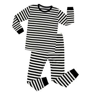 Conjuntos de pijamas de rayas de manga completa de algodón blanco y negro Conjuntos de pijamas de Navidad para niños Ropa de dormir para niños Ropa de dormir para bebés Ropa de casa para niños LJ201216