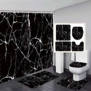 Blanc White Marble Shower Curtain Set Résumé Art Modèle Texturé Décor de salle de bain moderne Tapis sans glissement Baignier de bain Coud Woilet Coud