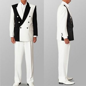 Noir blanc hommes mariage Tuxedos ensemble 2 pièces couleur assortie Slim Fit tenues Blazer porter