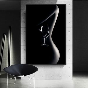 Noir blanc Sexy femme corps Art toile peinture nue photos imprimer affiches murales moderne chambre salon peintures décoratives