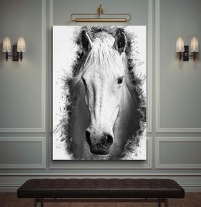 Arte de pared en blanco y negro, pintura en lienzo de cabeza de caballo, carteles nórdicos e impresiones, cuadros de pared abstractos para decoración del hogar y sala de estar 8223558