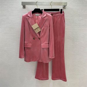 Velours rose femmes Blazer costume manteau OL Designer tempérament professionnel célébrité Blazer pantalon évasé tenues mode pantalons formels costumes