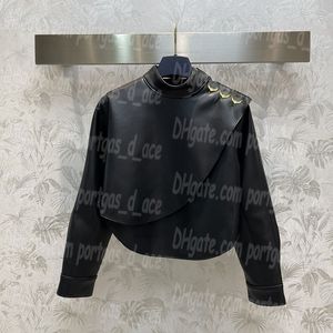 Tops negros de cuero PU para mujer, sudadera de manga larga con cuello redondo, jerséis de lujo de diseñador para ciclismo