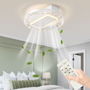 Lampe de ventilateur sans pales avec lumières LED à intensité variable blanc cassé