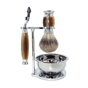 Les lames Magyfosia Luxury Safety Razor Shaving Kit for Men Horn Horn Gather Silvertip Badger Brush Bowl and Stand To couing