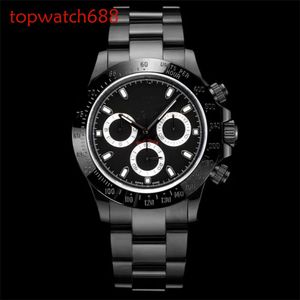 Blaken Motre Be Luxe Watch Imperproof 40x12.3mm 7750 Chronograph Mouvement mécanique Tous les hommes en acier noir regardent les montres-bracelets Relojes