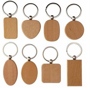 Blanc rond Rectangle coeur porte-clés en bois bricolage personnalisé porte-clés en bois porte-clés cadeaux accessoires en gros