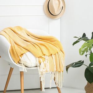 Couverture en coton tricoté, style nordique Simple, géométrique, classique, carreaux, couleur jaune et gris, literie pour canapé, climatisation