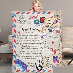 Couverture Toaddmos A Mi Nieta Nieto Air Mail Impression mince Fleece Loving Cadeau pour petite-fille Grand-fils Sofa Soft Soft 230209 Drop del Dhwzr