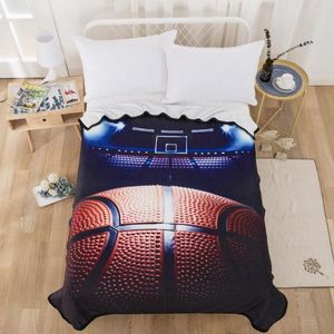 Couvertures 3D Sport Couverture Basketball Sol Bleu Avec Flash Lights Polaire Noir Sherpa Pour Garçon Adolescent Adulte 150x200cm