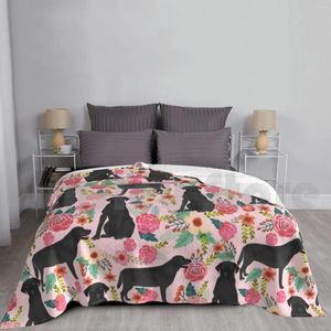 Couvertures Black Lab Vintage Florals Rose Motif Couverture pour canapé-lit Voyage Labrador Chien Animal de compagnie