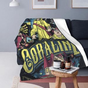 Couvertures coralines la porte secrète tricotée vintage halloween horreur fille jet couverture de chambre à coucher imprimé lit chaud couvre