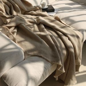 Mantas de lino y algodón para casa de campo, manta tejida con borlas, capa acogedora, cálida, suave y ligera para sofá, cama, decoración del hogar