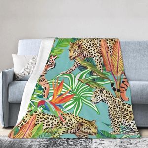 Couvertures Couverture en flanelle Tigre et léopards dans la jungle, légère, lavage mécanique, chaud et doux, sur canapé-lit, voyage, patchwork