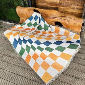 Mantas Color geométrico Fleece Picnic para acampar para acampar sofá manta a cuadros boho decoración del hogar puntada oficina de tv afuera de lujo