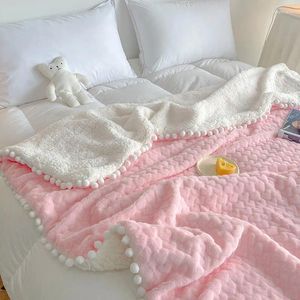 MANUDAS Princesa coreana Pom Manta Pink para el sofá Fuzzy Fluffy Quilt Flannel grueso Papoteado en el sofá Fleece