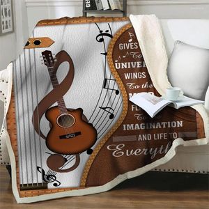 Mantas símbolos musicales manta imprimición de guitarra 3d lanzamiento de felpa para camas sofá suaves calles calientes de viaje de viaje