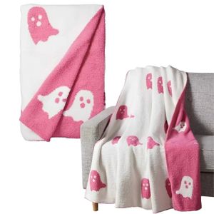 Couvertures Rose Halloween Ghost Couverture Flanelle Double Face Moelleux Doux Canapé Canapé TV Couverture En Peluche 231017