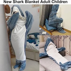 Couvertures Doux dessin animé flanelle requin couverture sac de couchage pyjamas gigoteuse pour enfants adultes haute qualité climatisation châle 230828