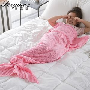 Couvertures Emmailloter REGINA Kid Crochet Queue De Sirène Couverture Super Doux Tricoté Enfants Sirène Couverture Pour Canapé-Lit Cachemire Sentir Fille Couverture Chaude 220927