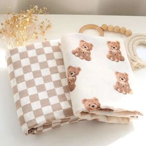 Couvertures d'emmaillotage ours en peluche mousseline emmaillotage super doux 70% bambou 30% coton biologique 2 couches écharpe pour bébé 231031