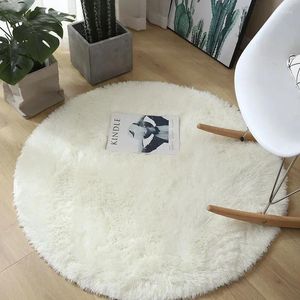 Mantas dormitorio de viento escandinavo teñido alfombra de seda redonda de cabello largo impermeable manta blanca