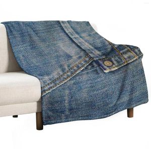 Mantas Dos líneas de bolsillo I Love Bluejeans Denim Throw Blanket Sofá de diseño a cuadros
