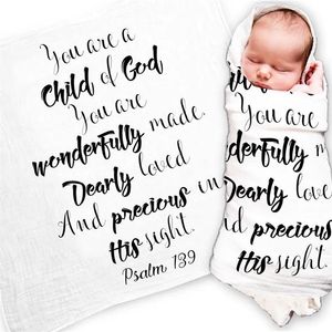 Mantas White Muslin Baby Swaddle Blanket Salmo 139 Niño de Dios para bautizo Bautismo Baby Shower como regalo 201113