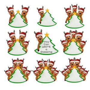 Espacios en blanco Decoraciones navideñas de PVC suave Colgante de la familia de alces de 1 a 8 cabezas Adornos de Navidad Nombre de bricolaje y bendición con cordón XD24937