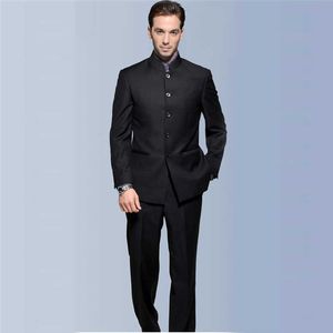 Blazer noir chinois Stly costume hommes col montant Leader vêtements mâle broderie Dragon Totem Tang deux pièces ensemble X0909