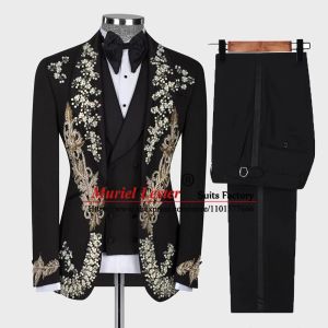 Blazer Groom Men Suit Slim Fit Per perle Appliques de mariage Tuxedo sur mesure fait 3 pièces Robe de bal masculine formelle Vêtements de mode
