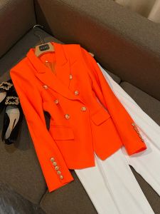 Blazers JUNE LIPS 2021 Design élégant femmes néon rose vert bleu Orange gingembre Blazer double boutonnage Lion boutons Blazer veste