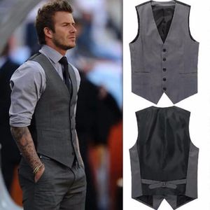 Blazers Pure Cot Productos de alta calidad Vestido de novia de gama alta y novio Chaleco de traje de color puro Hombres / Negro Gris Trajes de negocios delgados Chaleco Masculino