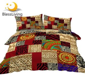 Blessliving litière ethnique African Animal Coup de couette Set King Geométric Patchwork lit Set Zebra Girafe Bedpread 3PCS Dropship1470358