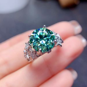 Bague de fiançailles en Moissanite verte de laboratoire, 11mm, en argent Sterling, bague de mariage pour femmes, bijoux de fête d'anniversaire de mariée