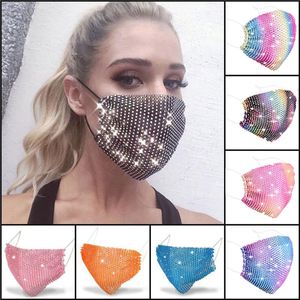 50 unids DHL Ship Fashion Colorful Mesh Designer Party Mascarilla Bling Diamond Rhinestone Grid Net Sexy Hollow Máscaras Reutilizables