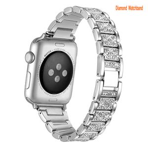 Correas de pulsera Bling para Apple Watch Band Se7 45 mm / 44 mm / 42 mm Serie 8 SE6 Joyería elegante para mujer Cuentas de diamantes Correa elástica hecha a mano Accesorios para iWatch 6